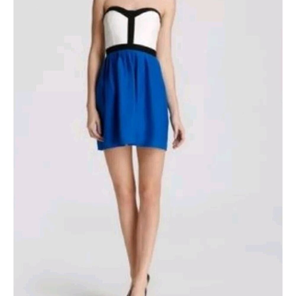 Parker Women Corset Silk Mini Dress Short Sleeve White Blue Size XS A000945